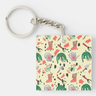 Spring Garden Botanical Doodles Illustration Key Ring