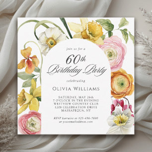 Spring Garden Bright Floral 60th Birthday Party Invitation