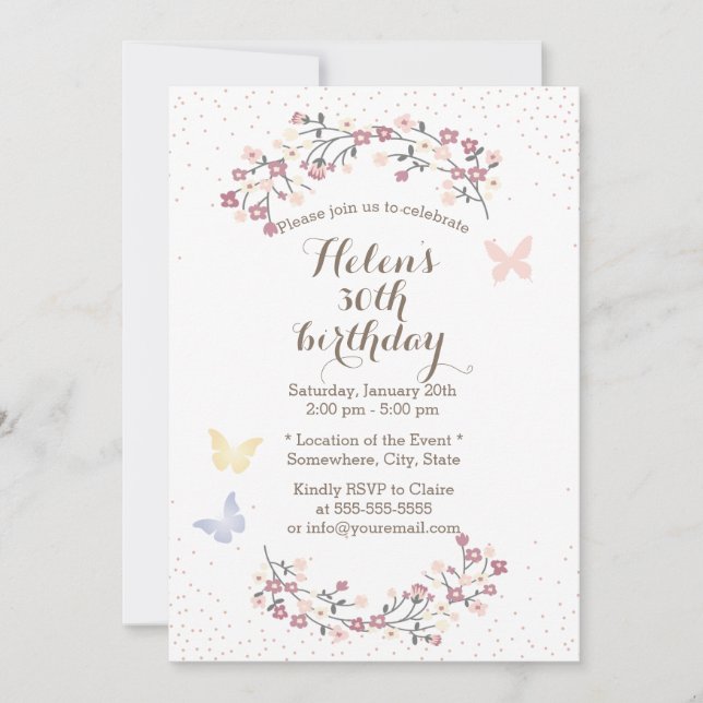 Spring Garden Butterfly & Flowers Birthday Party Invitation (Front)