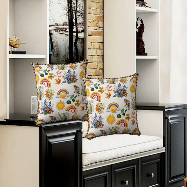 Spring Garden Butterfly Rainbow Sunshine Greenery  Cushion (Spring Garden Butterfly Rainbow Sunshine Greenery Throw Pillow)