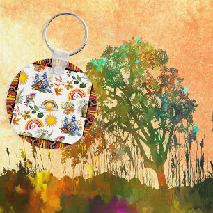 Spring Garden Butterfly Rainbow Sunshine Greenery  Key Ring
