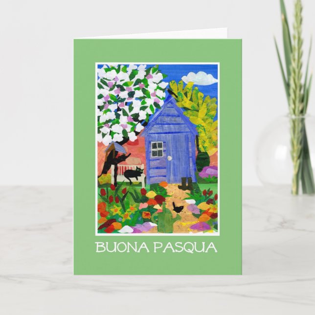 'Spring Garden' Easter Card - Italian Greeting (Front)