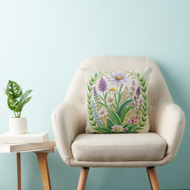 Spring Garden Embroidery Pillow Design – Chamomile (Chair)
