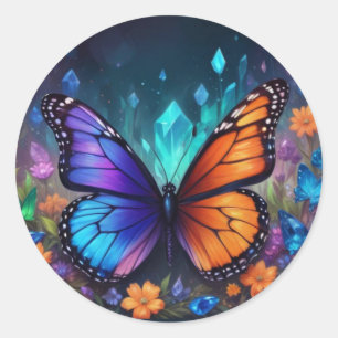 Spring Garden Fantasy Crystals Monarch Butterfly Classic Round Sticker