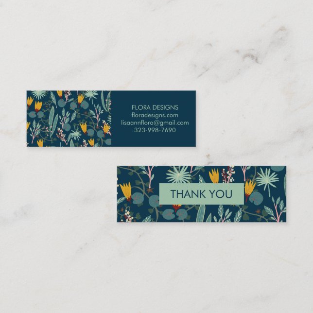Spring Garden Floral Botanical Blue OrderThank You Mini Business Card (Front/Back)