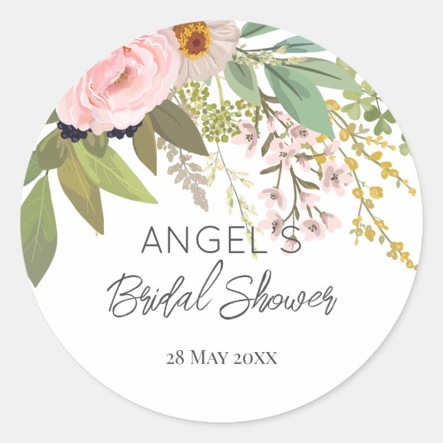Spring Garden Floral Bouquet Bridal Shower  Classic Round Sticker (Front)
