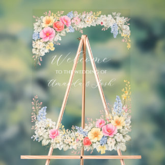 Spring Garden Floral Wedding Invitation Acrylic Sign