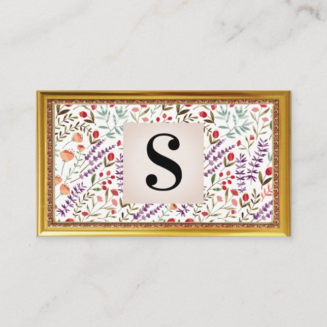 Spring Garden Flower Pattern | Antique Frame Business Card (Front)