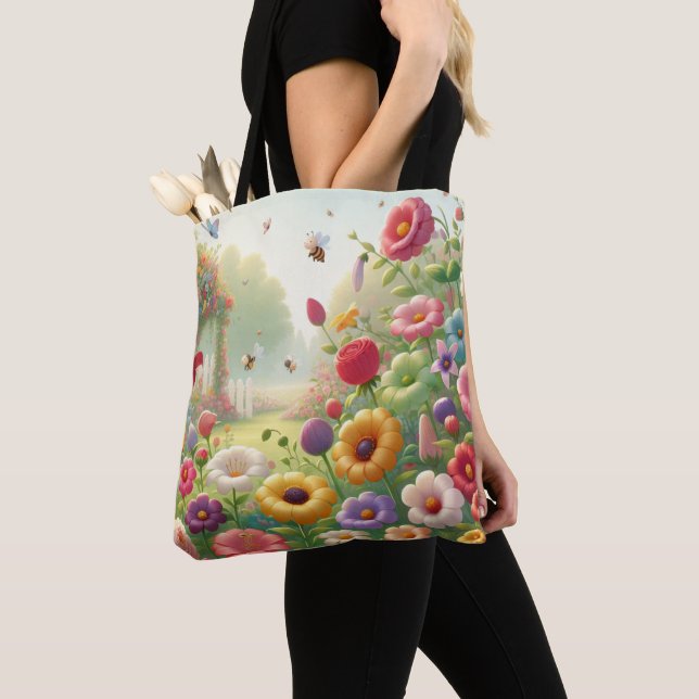 Spring Garden Flower Tote Bag (Close Up)