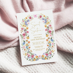 Spring Garden Flower Wreath Sweet 16 Birthday Invitation