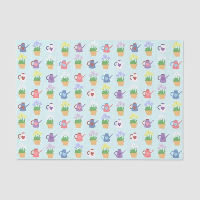 Spring Garden Flowers and Plants Pattern Tissue Paper (Front)