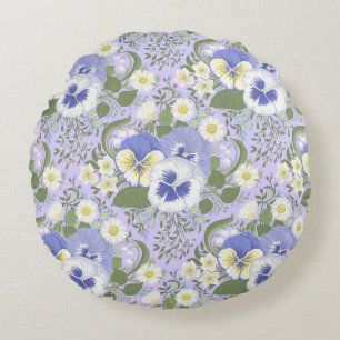 Spring Garden flowers on lavender Round Cushion