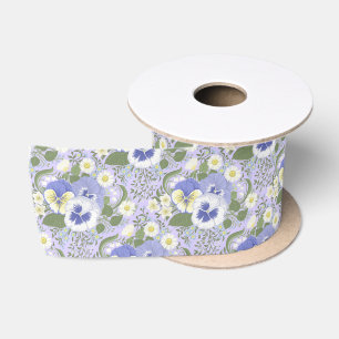 Spring Garden flowers on lavender Satin Ribbon