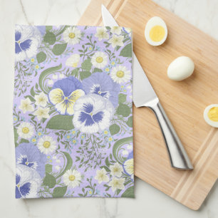 Spring Garden flowers on lavender Tea Towel