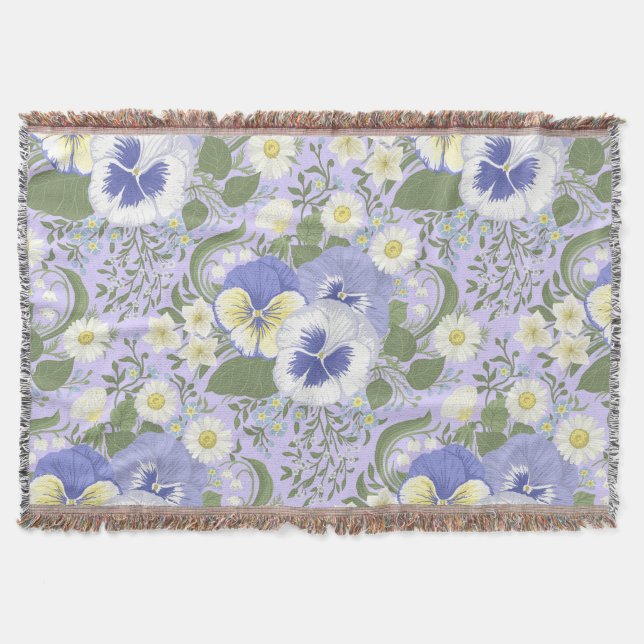 Spring Garden flowers on lavender Throw Blanket (Front)