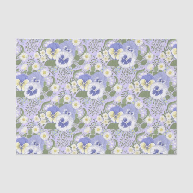 Spring Garden flowers on lavender Tissue Paper (Front)