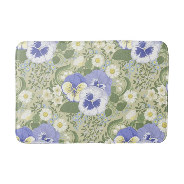 Spring Garden flowers on sage Bath Mat (Front)