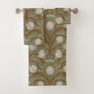 Spring Garden flowers on sage Bath Towel Set