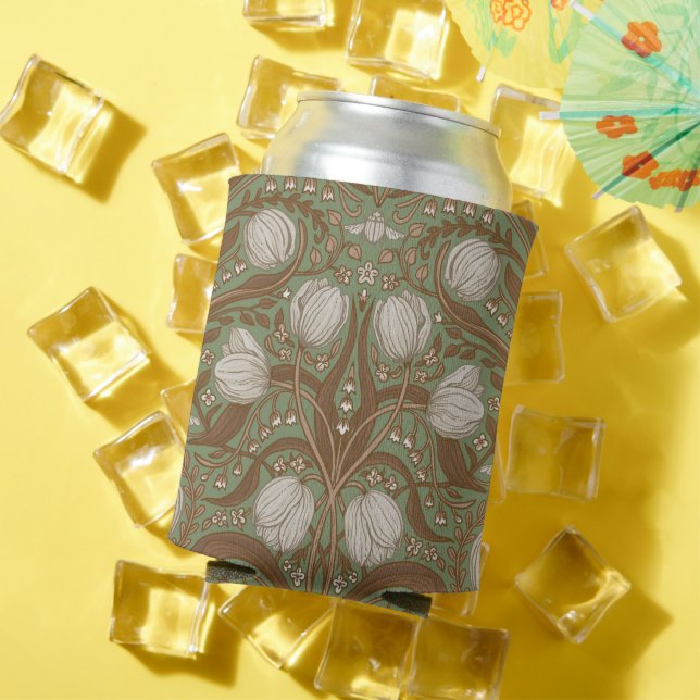 Spring Garden flowers on sage Can Cooler (In Situ Summer)
