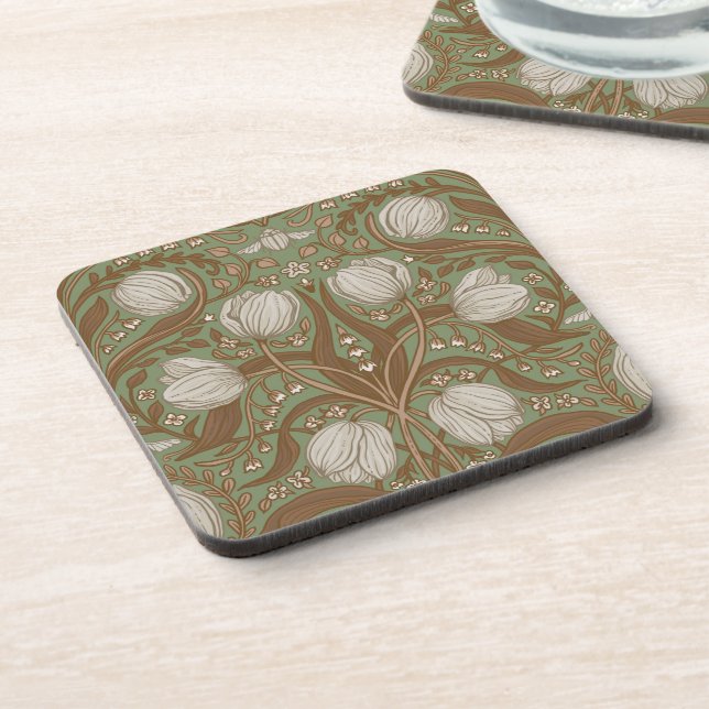 Spring Garden flowers on sage Coaster (Left Side)