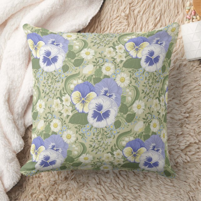 Spring Garden flowers on sage Cushion (Blanket)