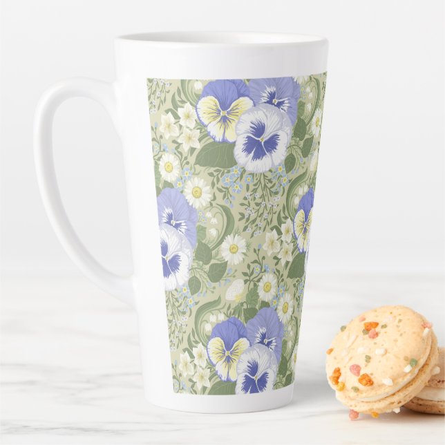 Spring Garden flowers on sage Latte Mug (In Situ)