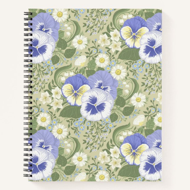 Spring Garden flowers on sage Notebook (Front)