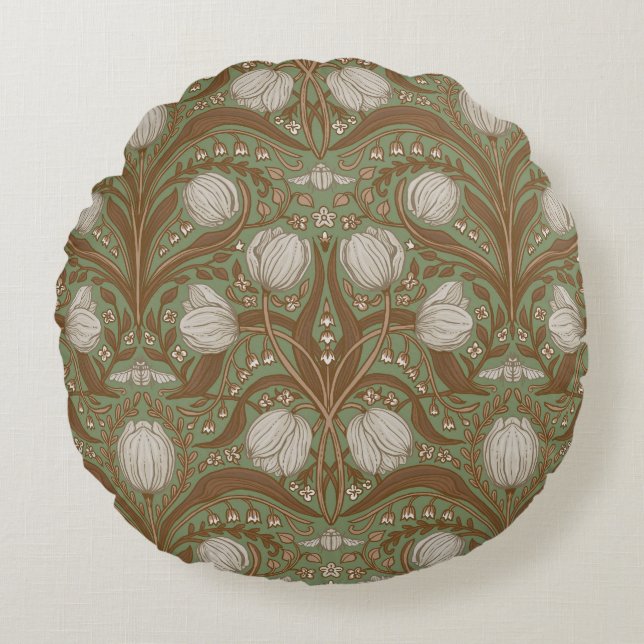Spring Garden flowers on sage Round Cushion (Front)