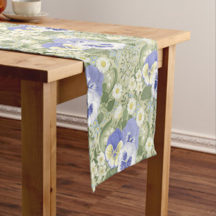 Spring Garden flowers on sage Short Table Runner