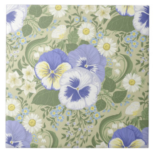 Spring Garden flowers on sage Tile