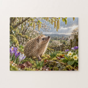 Spring Garden Hedgehog Design Jigsaw Puzzle