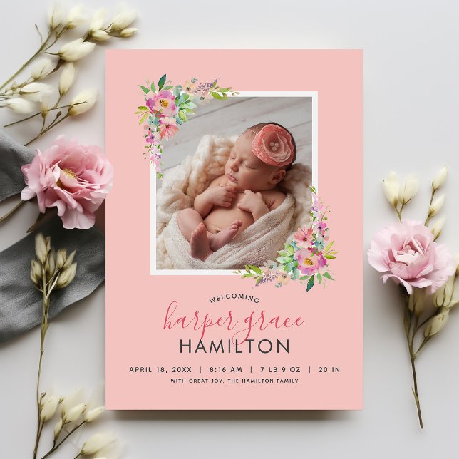 Spring Garden Magnetic Photo Birth Announcement (Creator Uploaded)