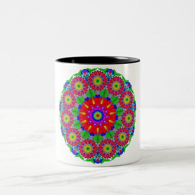 Spring Garden mandala Two-Tone Coffee Mug (Center)