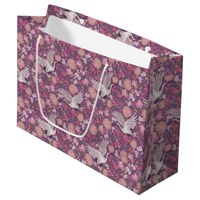 Spring Garden Mother's Day Asian Crane Chinese Large Gift Bag (Front Angled)