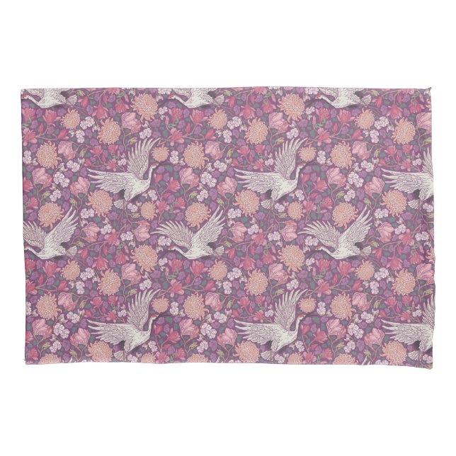 Spring Garden Mother's Day Asian Crane Chinese Pillowcase (Front)