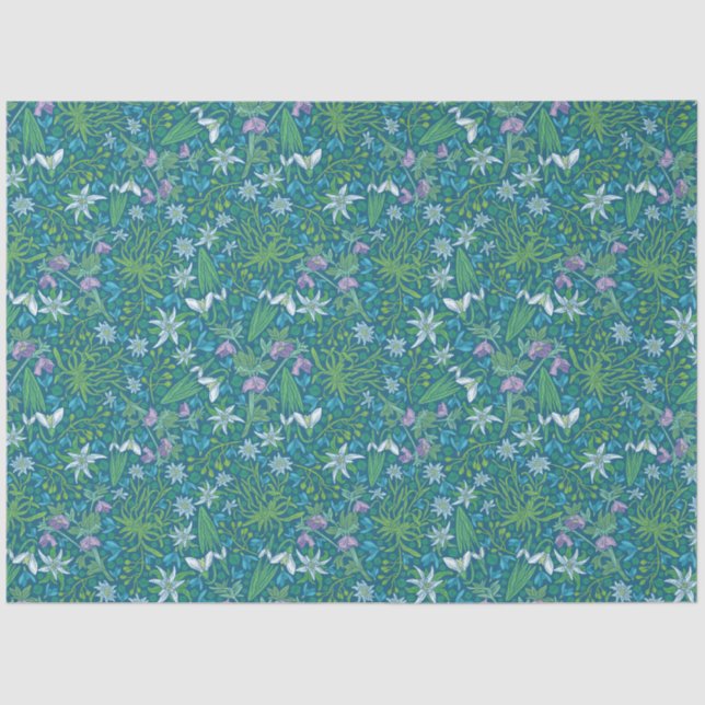 Spring Garden Mother's Day Blue Purple White Tissue Paper (Front)