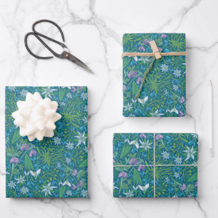 Spring Garden Mother's Day Blue Purple White Wrapping Paper Sheet