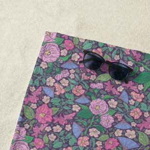 Spring Garden Mother's Day Poppies Japanese Fans Beach Towel