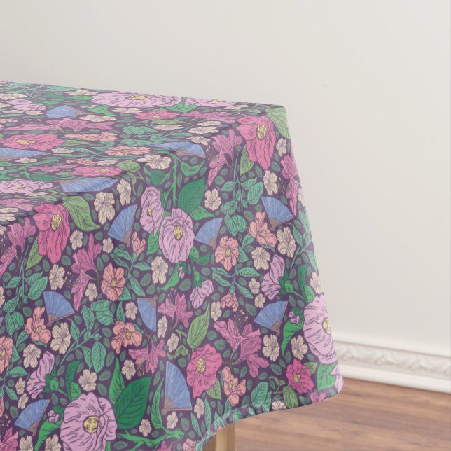 Spring Garden Mother's Day Poppies Japanese Fans Tablecloth (In Situ)