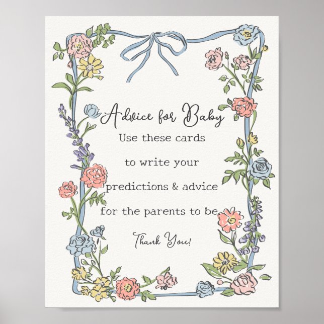 Spring Garden Party Floral Shower Advice for Baby Poster (Front)