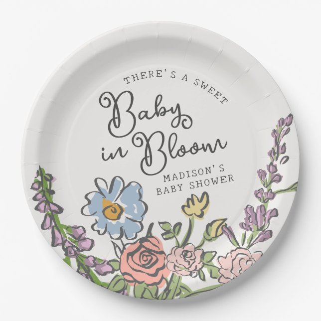 Spring Garden Party Pastel Floral Baby Shower Paper Plate (Front)