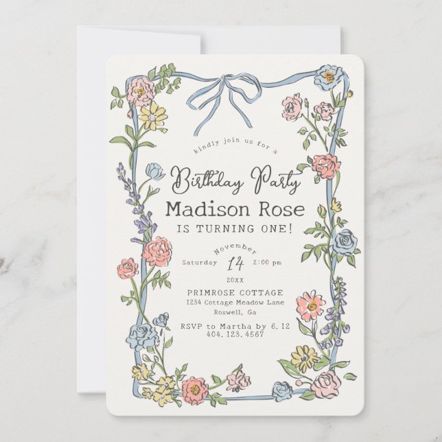 Spring Garden Party Pastel Floral Birthday Party (Front)