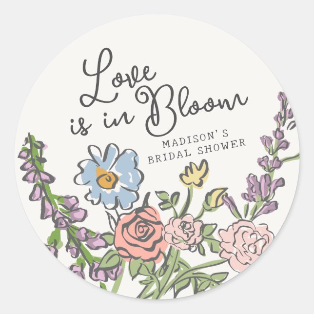 Spring Garden Party Pastel Floral Bridal Shower Classic Round Sticker (Front)