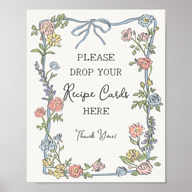 Spring Garden Party Pastel Floral Share a Recipe Poster (Front)