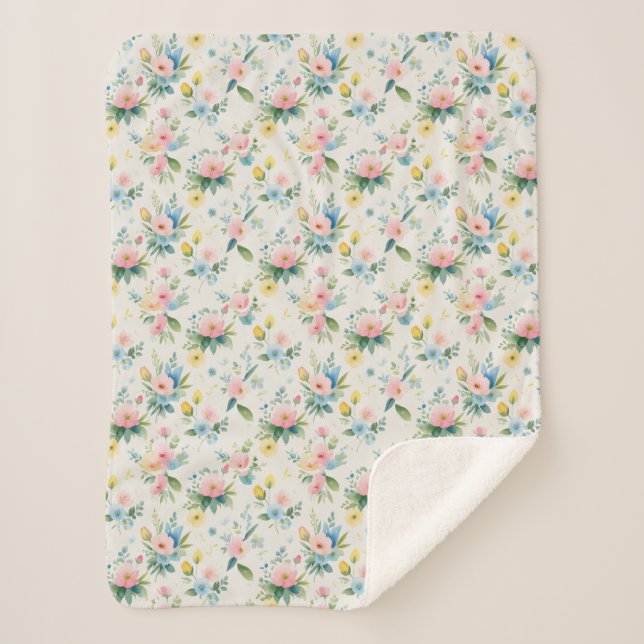 spring garden pastel florals sherpa blanket (Front)