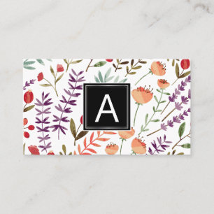 Spring Garden Pattern Monogram Business Card