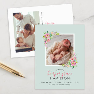 Spring Garden Photo Birth Announcement Postcard