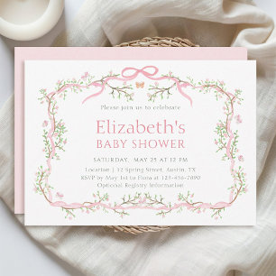 Spring Garden Pink and Green Baby Shower Invitation