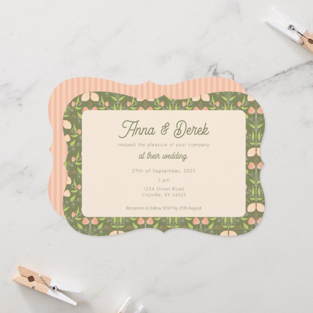 Spring Garden Scalloped Wedding Invitation (Front/Back In Situ)