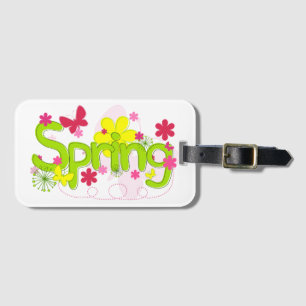 Spring Garden Typography Flowers Butterflies Luggage Tag